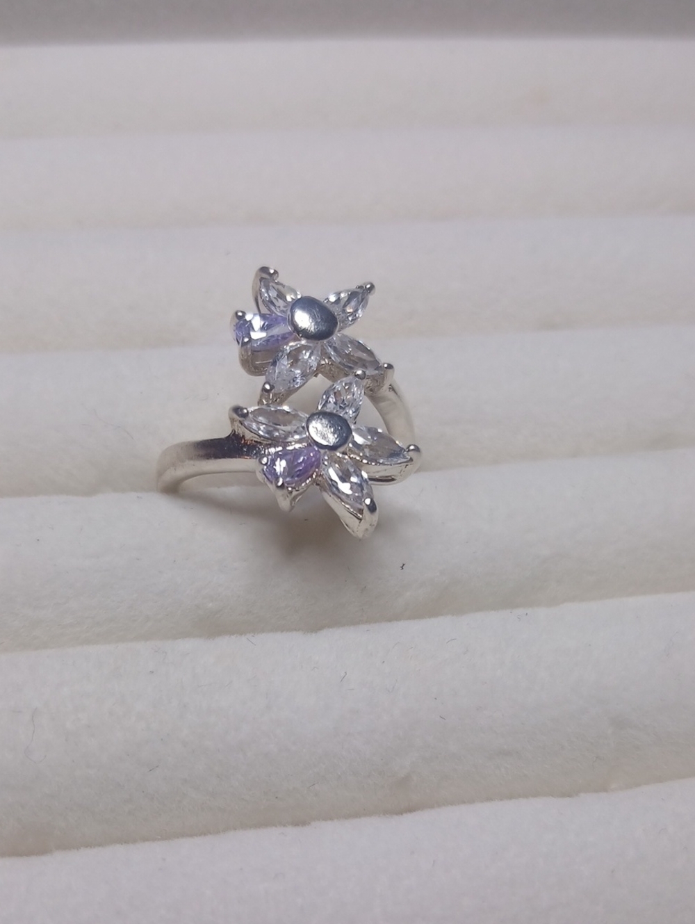 Sterling Silver Lavender Floral Double-Flower Ring